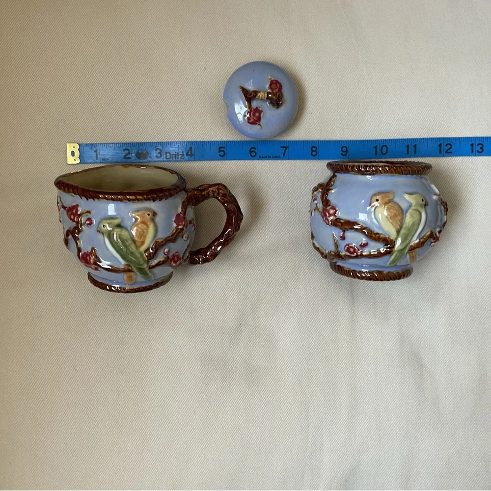 Whimsical Vintage Seymour Mann Majolica Lidded Sugar Jar and Creamer Set